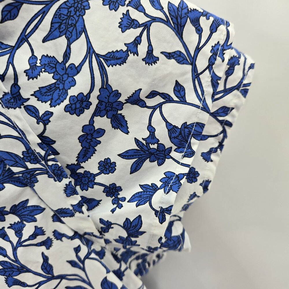 Sugarlips White Blue Floral Ruffle Sleeve Lined Cotton Mini Dress Size Small - Picture 9 of 12